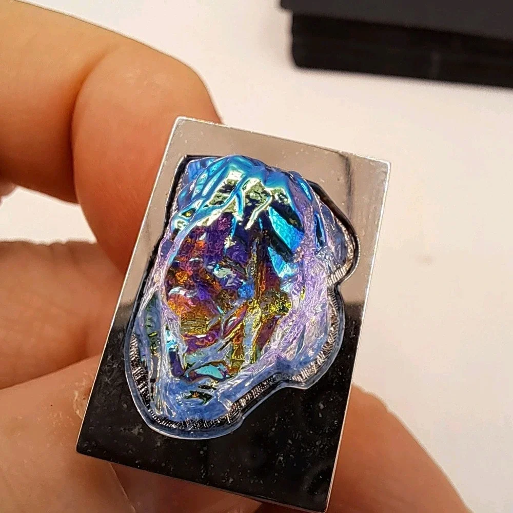 Vintage Sarah Coventry Iridescent Blue Art Glass Cufflinks Foster Silver Tone MC